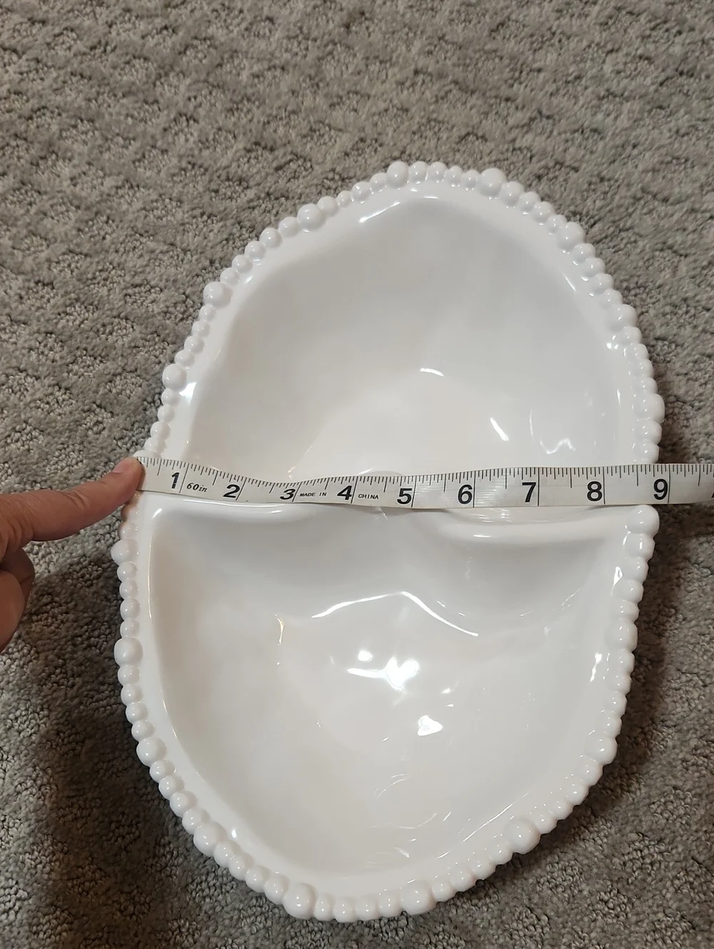 Beatriz Ball Vida Alegria Double Dip White Divided Serving Dish Beaded Rim